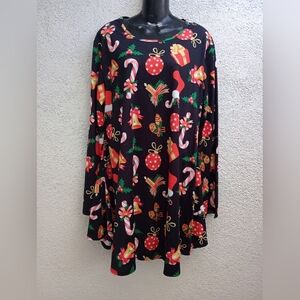 Meaneor Holiday Dress Long Sleeve Christmas Print Festive Black Red Gold Xlarge